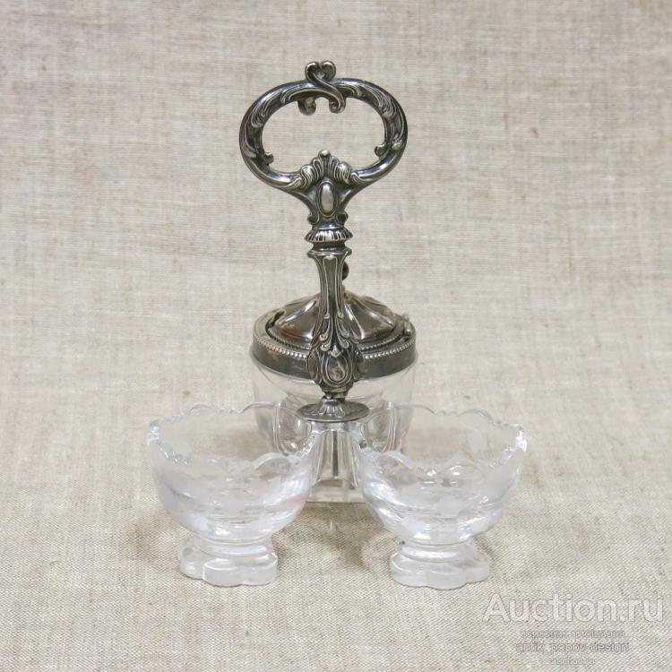 Круэт / набор для специй (стекло с травлением, серебро), Франция, XIX в.