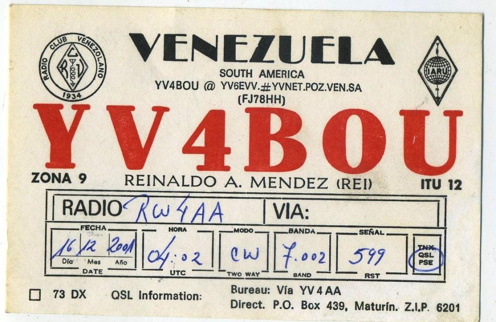 Карточка радиообмена QSL - Венесуэла 2001 год (РК-24)-37