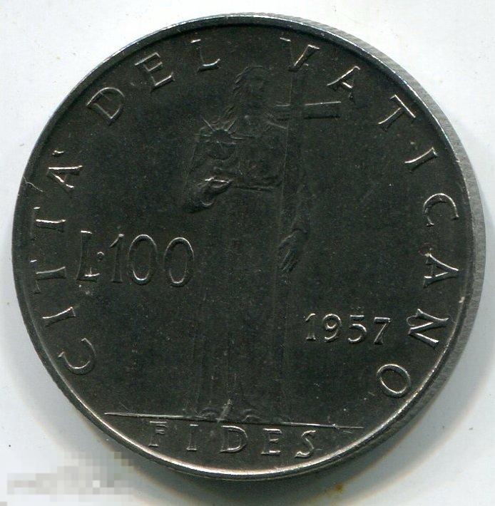 (z1105xxxx) ВАТИКАН - 100 ЛИР 1957 / XF-UNC KM55 италияz