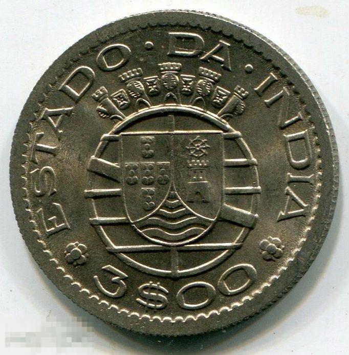 (c2105xxxx) ПОРТУГАЛЬСКАЯ ИНДИЯ - 3 ЭСКУДО 1959 / UNC KM34