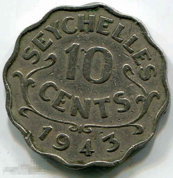 (b31110008) СЕЙШЕЛЫ - 10 ЦЕНТОВ 1943 / KM1 сейшельские острова