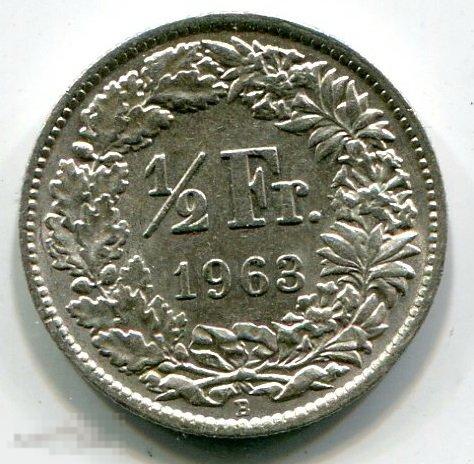 (s11100033) ШВЕЙЦАРИЯ - 1/2 ФРАНКА 1963 B / серебро