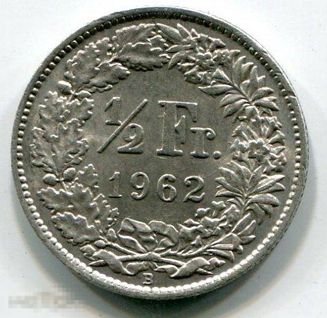 (s11100032) ШВЕЙЦАРИЯ - 1/2 ФРАНКА 1962 B / серебро