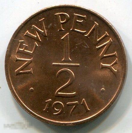(x135xxx) ГЕРНСИ - 1/2 ПЕННИ 1971 / KM20 UNC