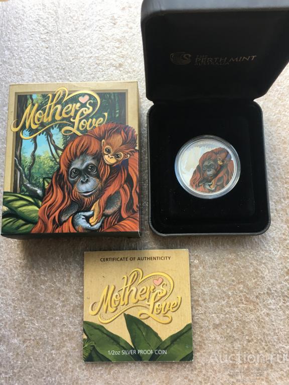 Тувалу 50 центов 2014 Орангутан обезьяна Материнская любовь СЕРЕБРО