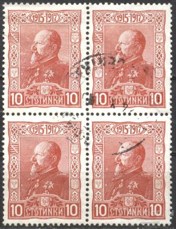 Болгария Гашеная марка в квартблок Царь Фердинанд 1918