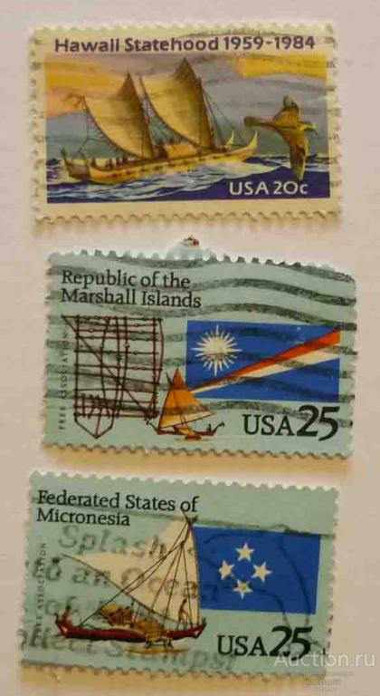 МАРКИ США, ПАРУСНИКИ  4 ШТ