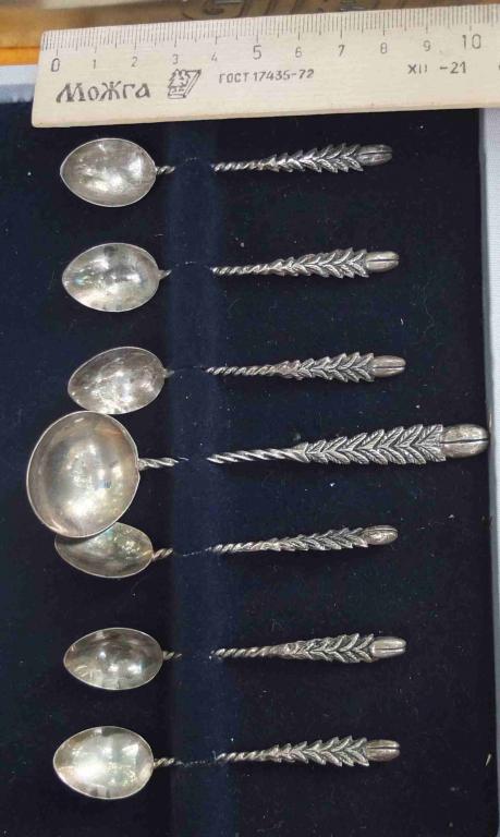 серебряные кофейные ложечки 7 шт, комплект, серебро 850 проба