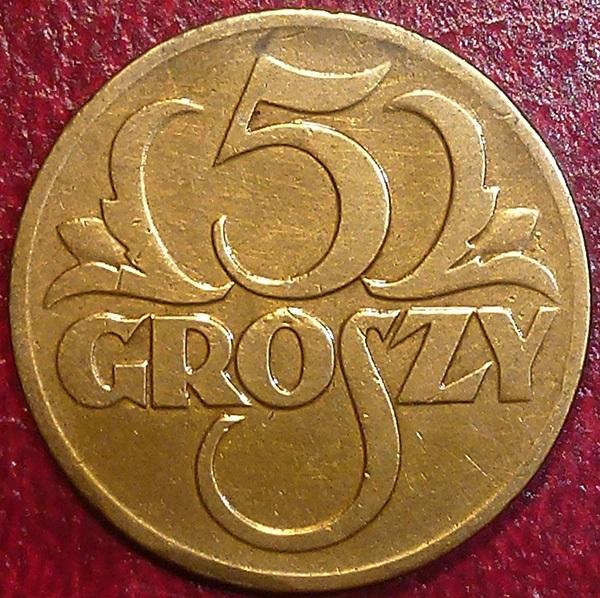 Польша 5 грошей 1928 года. ЛАК.