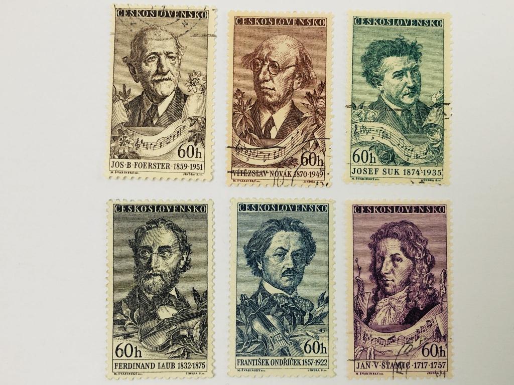 Международный музыкальный фестиваль Юбилеи музыкантов. Серия. Чехословакия 1957 Mi CS 1018-23. Микс