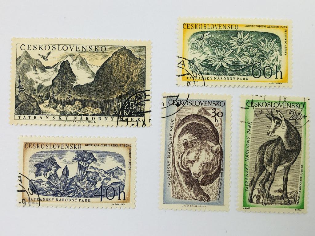 Татранский национальный парк. Полная серия. Чехословакия. 1957. Mi: CS 1035-1039. Гаш