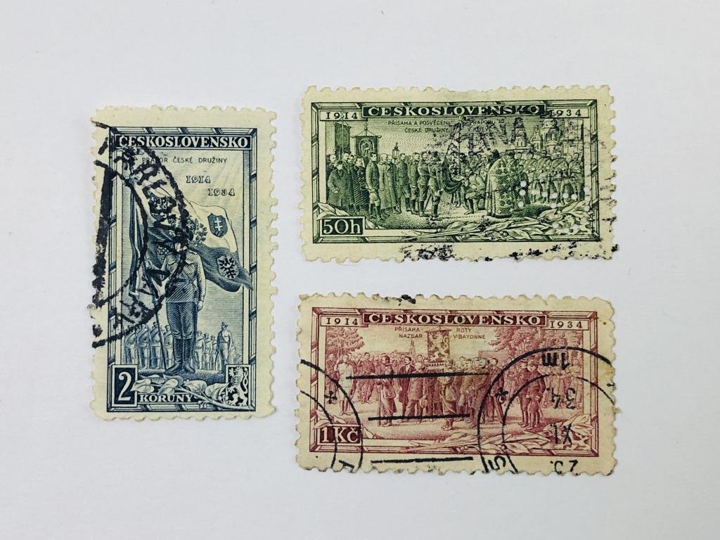 20 лет Чехословацкому легиону. Неполная серия. Чехословакия. 1934. Mi: CS 322-324. Гаш