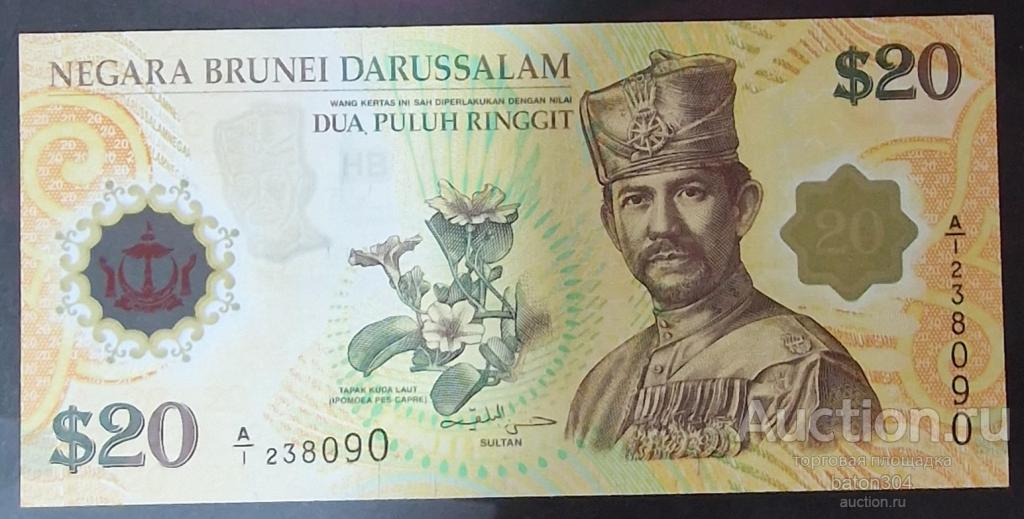 Бруней 20 ринггит 2007 г. UNC. Юбилейная.