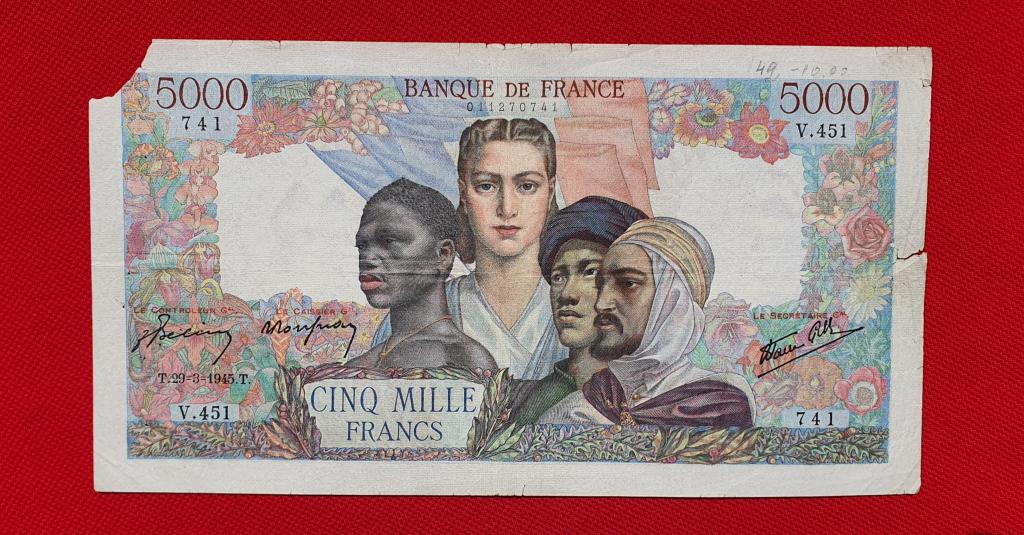 5000 франков "Empire Français. Banque de France", 1945 г, Франция 3 республика