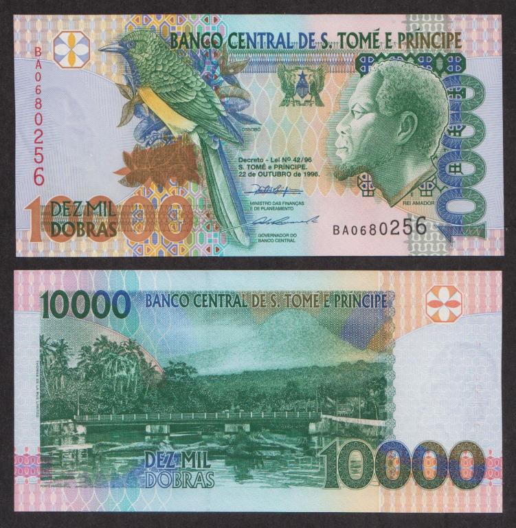 Сан-Томе и Принсипи 10000 Долларов 1996 P66 UNC (ПРЕСС)
