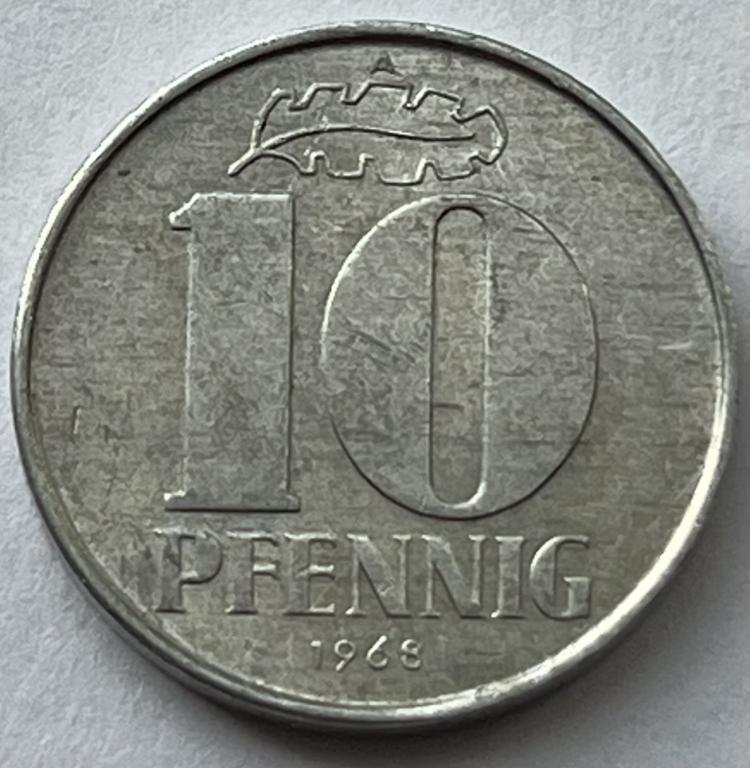 ГДР (ВОСТОЧНАЯ ГЕРМАНИЯ) 10 ПФЕННИГОВ 1968 ГОД ДВОР А