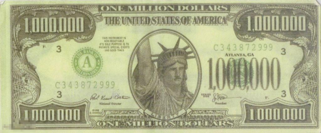 Сувенирная банкнота закладка Миллион 1 000 000 долларов США