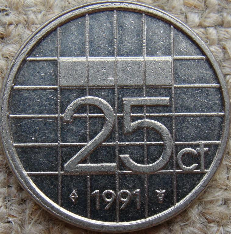 Нидерланды 25 центов 1991 год