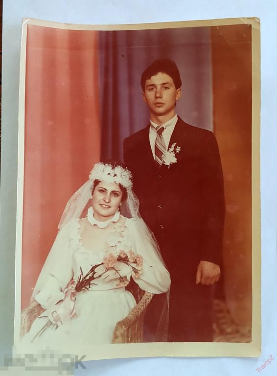 Фотография цветная свадьба жених невеста свадебное платье фата букет цветы #122