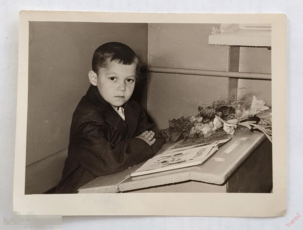 Фотография школа мальчик школьник ученик первоклассник букварь парта букет цветы #117*