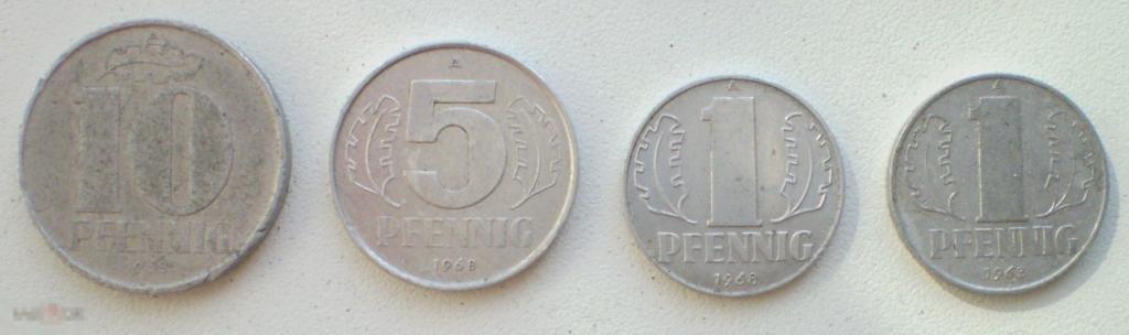 ГДР. 1-5-10 пфеннигов. 1963, 1968 гг. 4 шт.