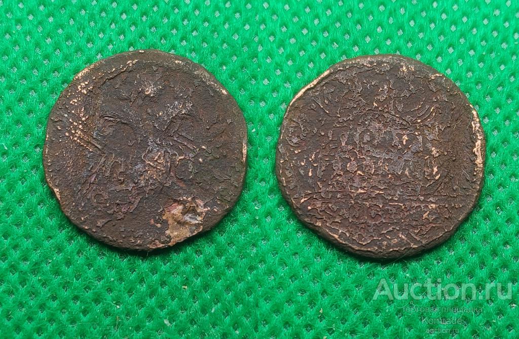 Монета Полушка 1731 года Анна Иоанновна перечекан из крестовой копейки Царская Россия