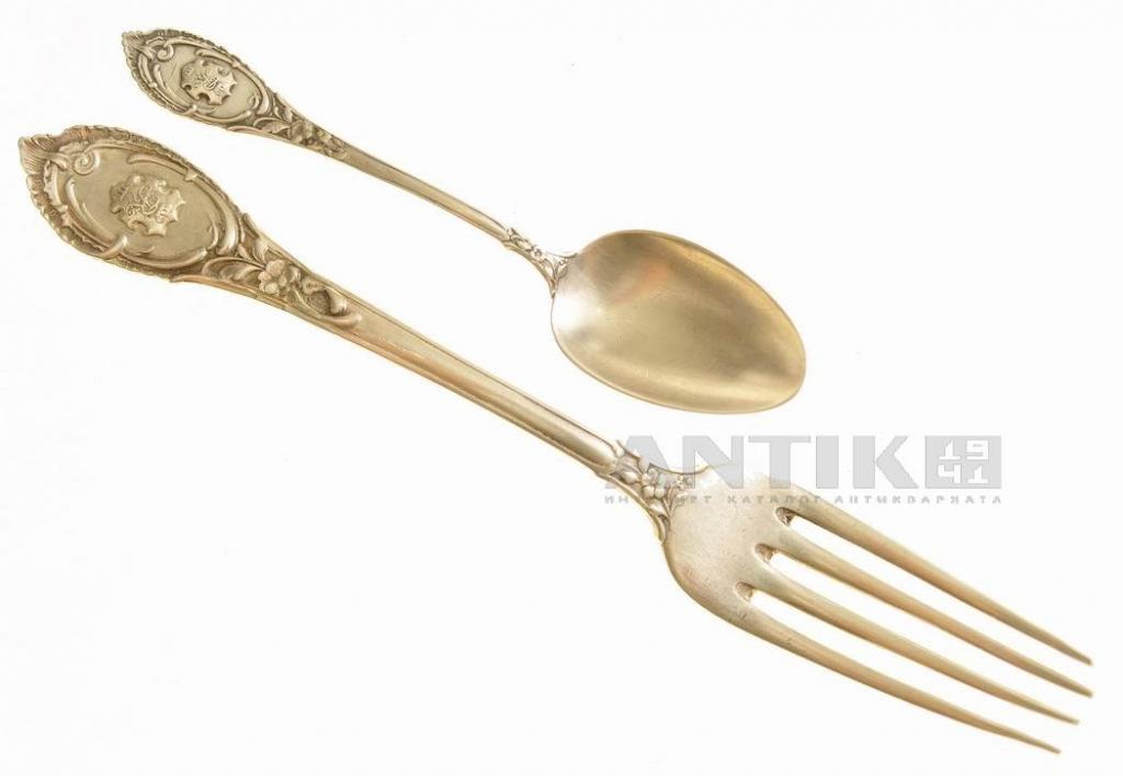 Чайная ложка и вилка. Серебро 84 пробы