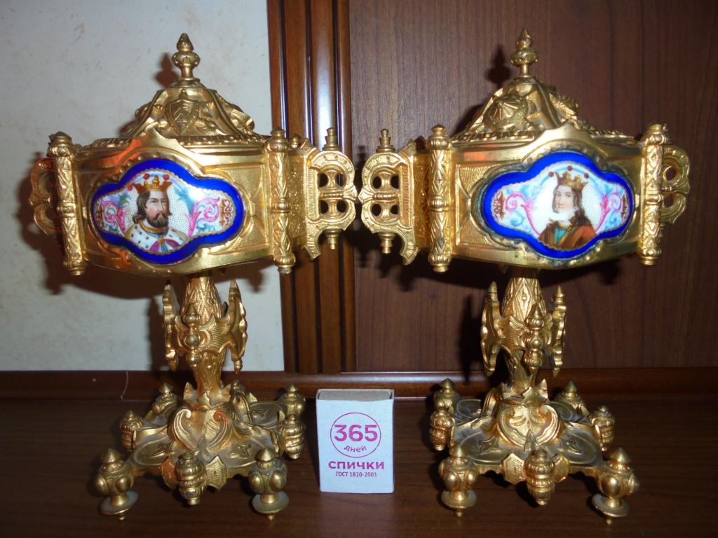 Пара надкаминных ваз. Бронза. Эмаль. Неоготика. 19в..