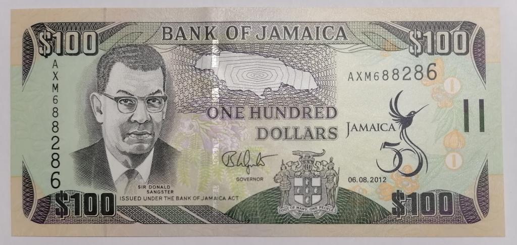 Ямайка  100  долларов  2012  юбилейная  P#90  пресс UNC
