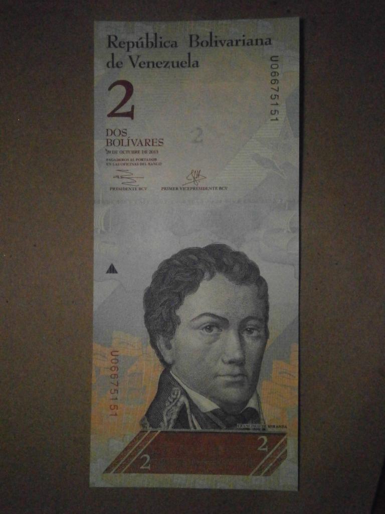 Банкнота. 2 боливара. Венесуэла. 2008 - 2013 год.  Состояние UNC.  Лот №467