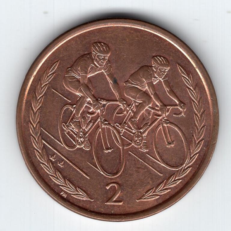 2 пенса - Остров Мэн - 1998 - Велосипедисты - KM#901