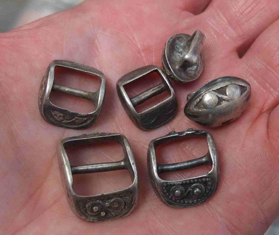 серебряные поясные накладки на казачий пояс 6 шт, Императорская Россия