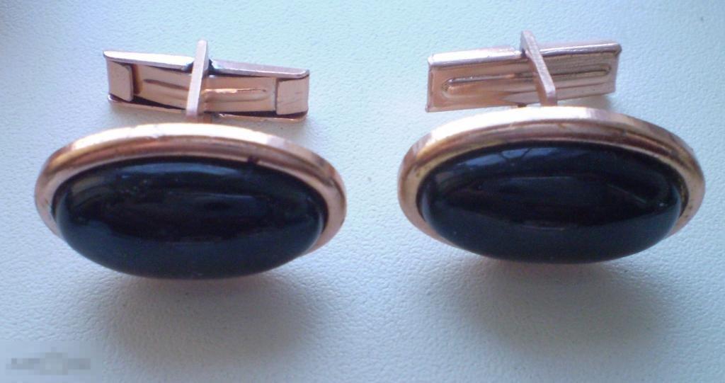 СССР. Винтаж. Запонки овальные под камень чёрные