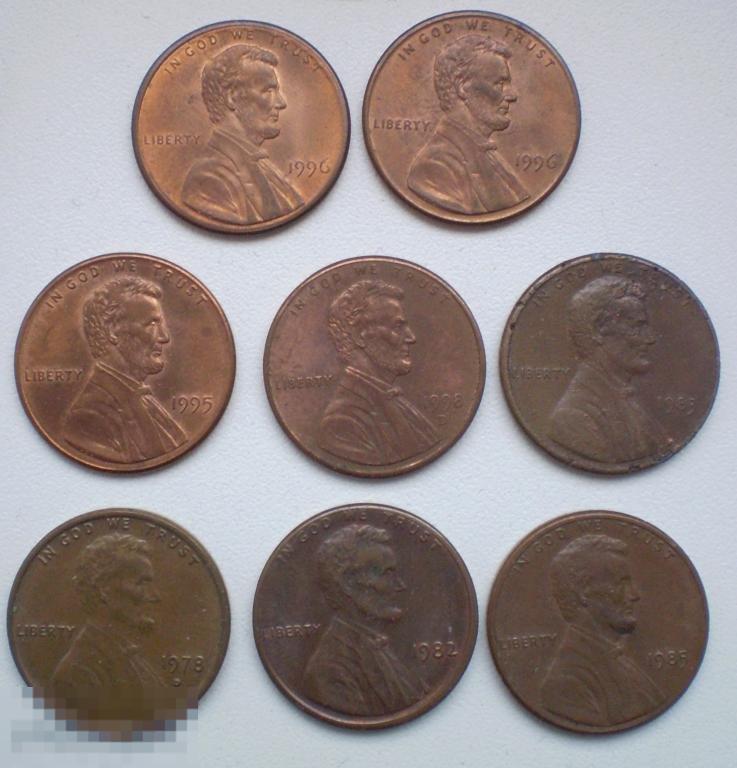 США. 1 цент. 7 шт. 1978-1998 гг.