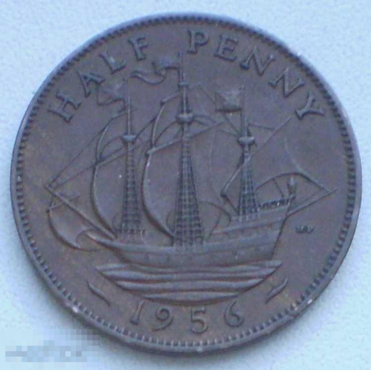Великобритания. Полпенни 1/2 Half penny. 1956 г. Елизавета II