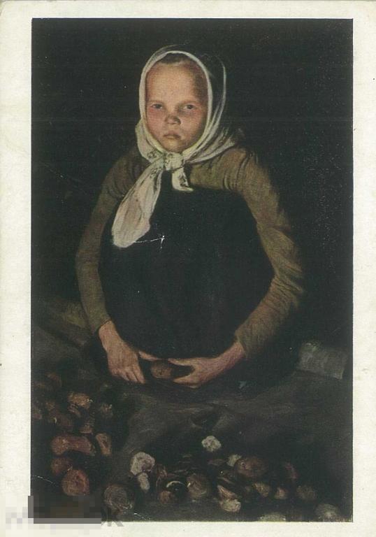 Х. Симберг. Девочка за резкой картофеля (1901). 1954 г.