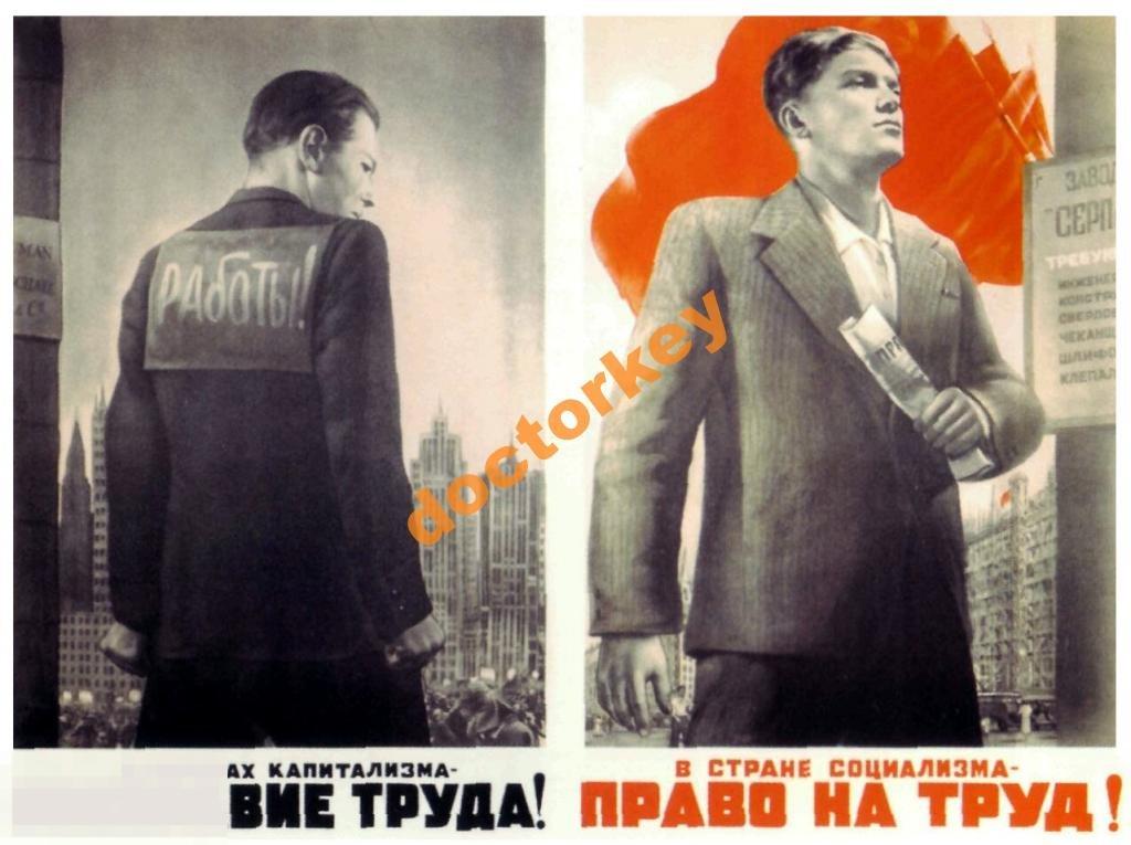 В странах капитализма бесправие труда. Плакат СССР