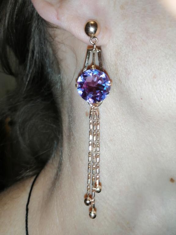 Редкие серьги золото 585 пробы александриты 9.23 грамма.Отличный реверс!