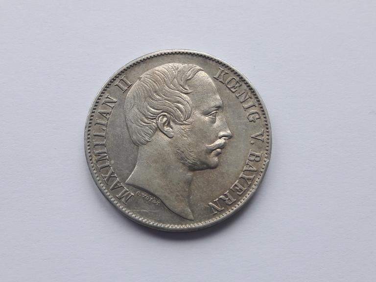 1 талер 1858 года. Бавария. aUNC. Штемпелный блеск.
