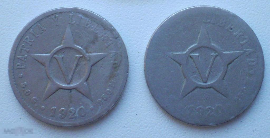 Куба. 5 сентаво. 1920 г. 2 шт.