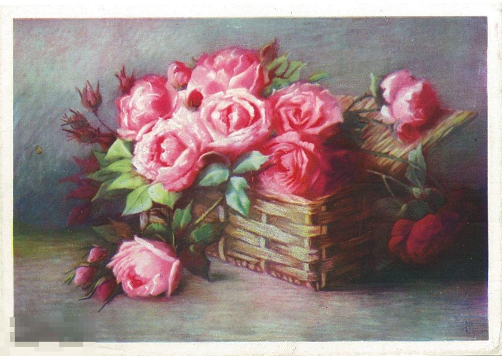 Неизвестный художник 19 в. с монограммой С.Н. Натюрморт (Розы). 1960 г.