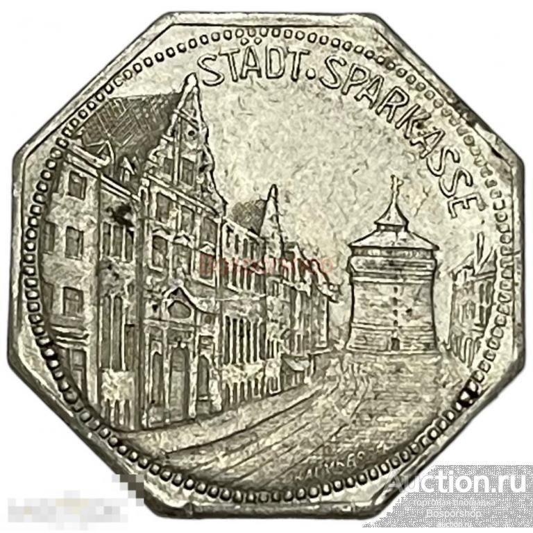 Германия, Нюрнберг 20 пфеннигов 1920-1921 гг. (Трамвайный токен - Сберегательная касса) (Лот №4)