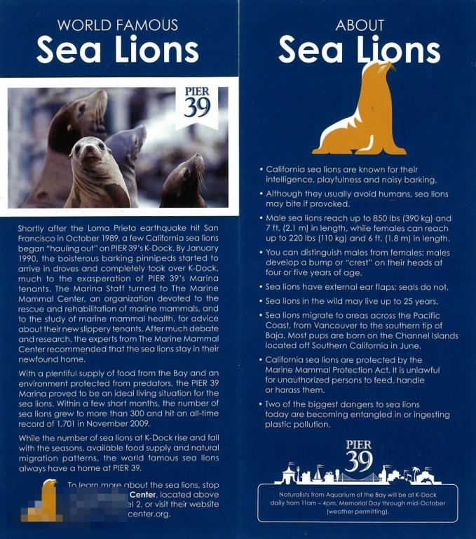 World famous Sea Lions. About Sea Lions (leaflet). 2015