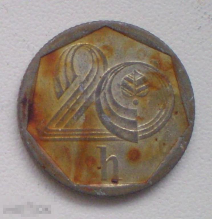 Чехия. 20 геллеров. 1993 г. Поржавела