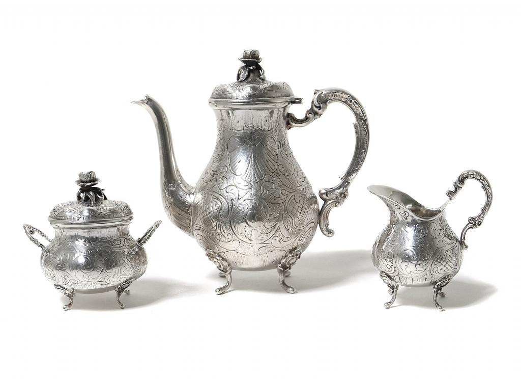 Серебряный кофейный сервиз, 3 предмета.   Швеция, 1951 год.