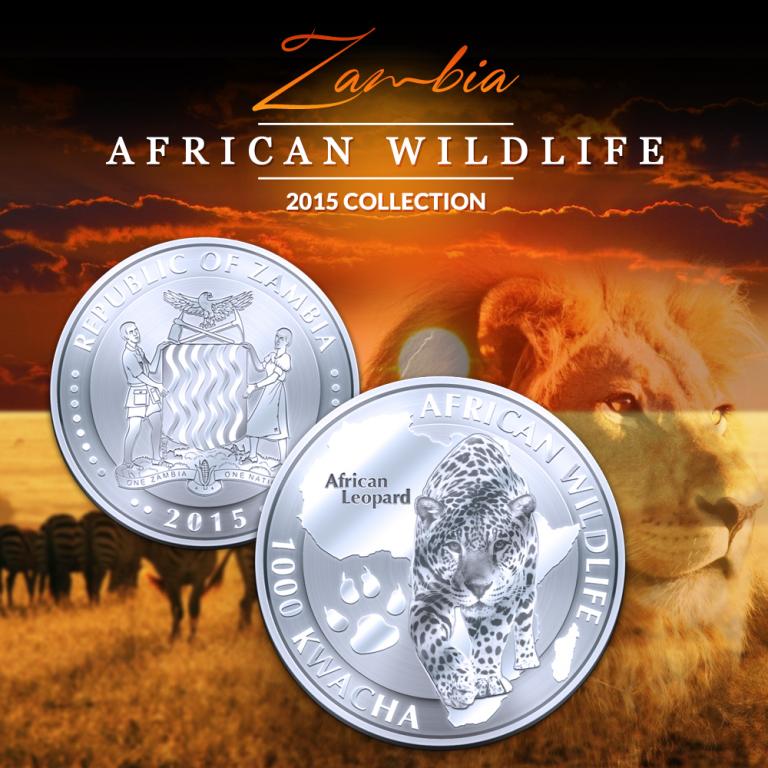 * Замбия 1000 квача 2015 Животные Африки * Африканский Леопард * В капсуле * ОРИГИНАЛ !
