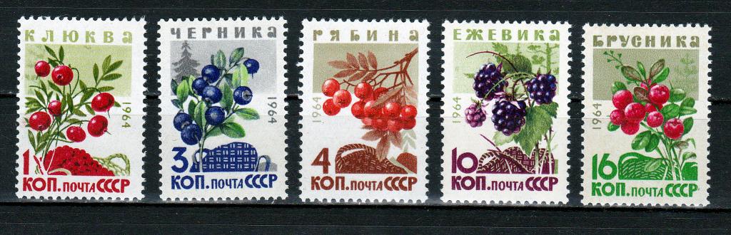Марки СССР 1964 г. № 3132-3136 Ягоды MNH ** Флора