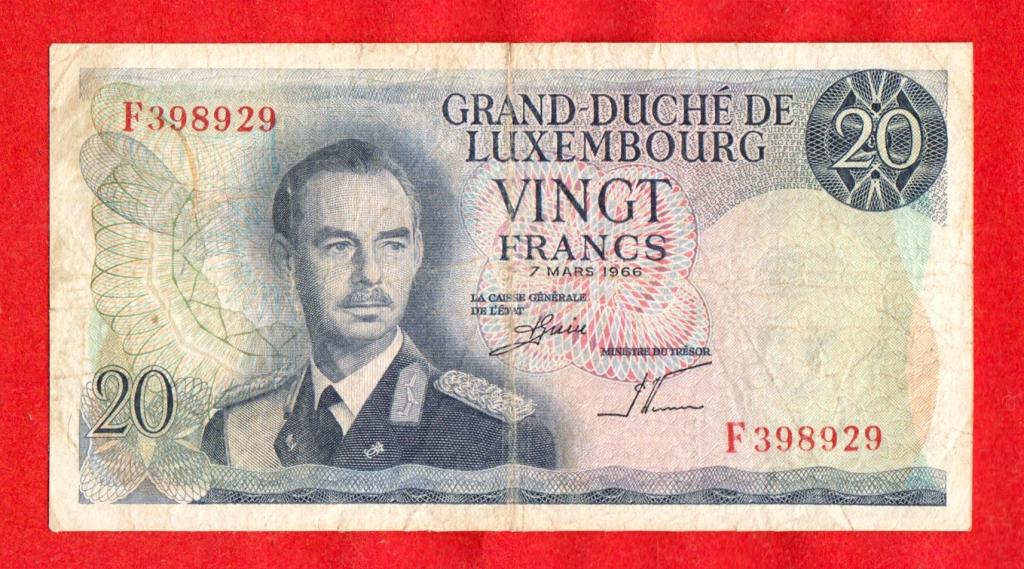 Люксембург, 20 франков, 1966, Великий Герцог Жан, СИНЯЯ, F 398929