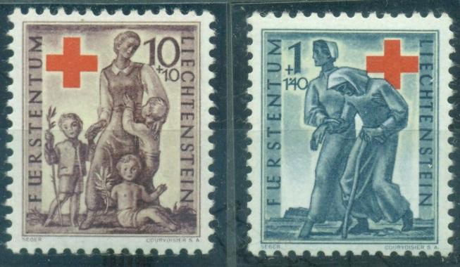 Лихтенштейн 1945 г. Красный Крест Лихтенштейна пара негашеная**