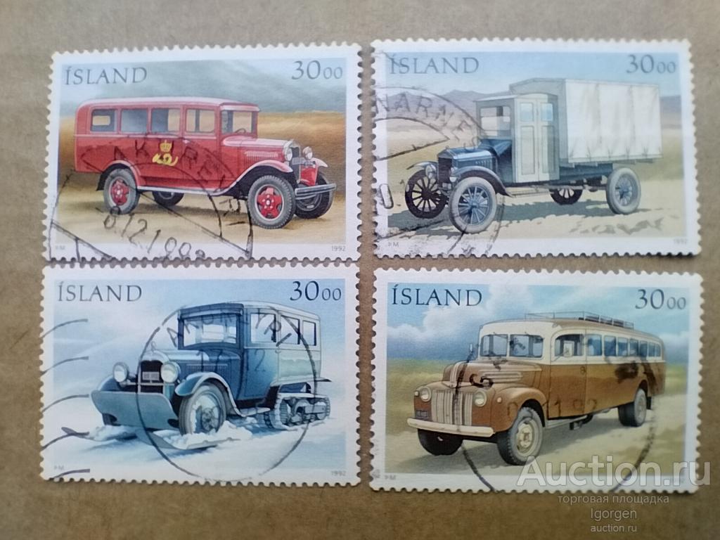 Исландия 1992 Почтовые Автомобили, Комплект - 4 марки ГАШ